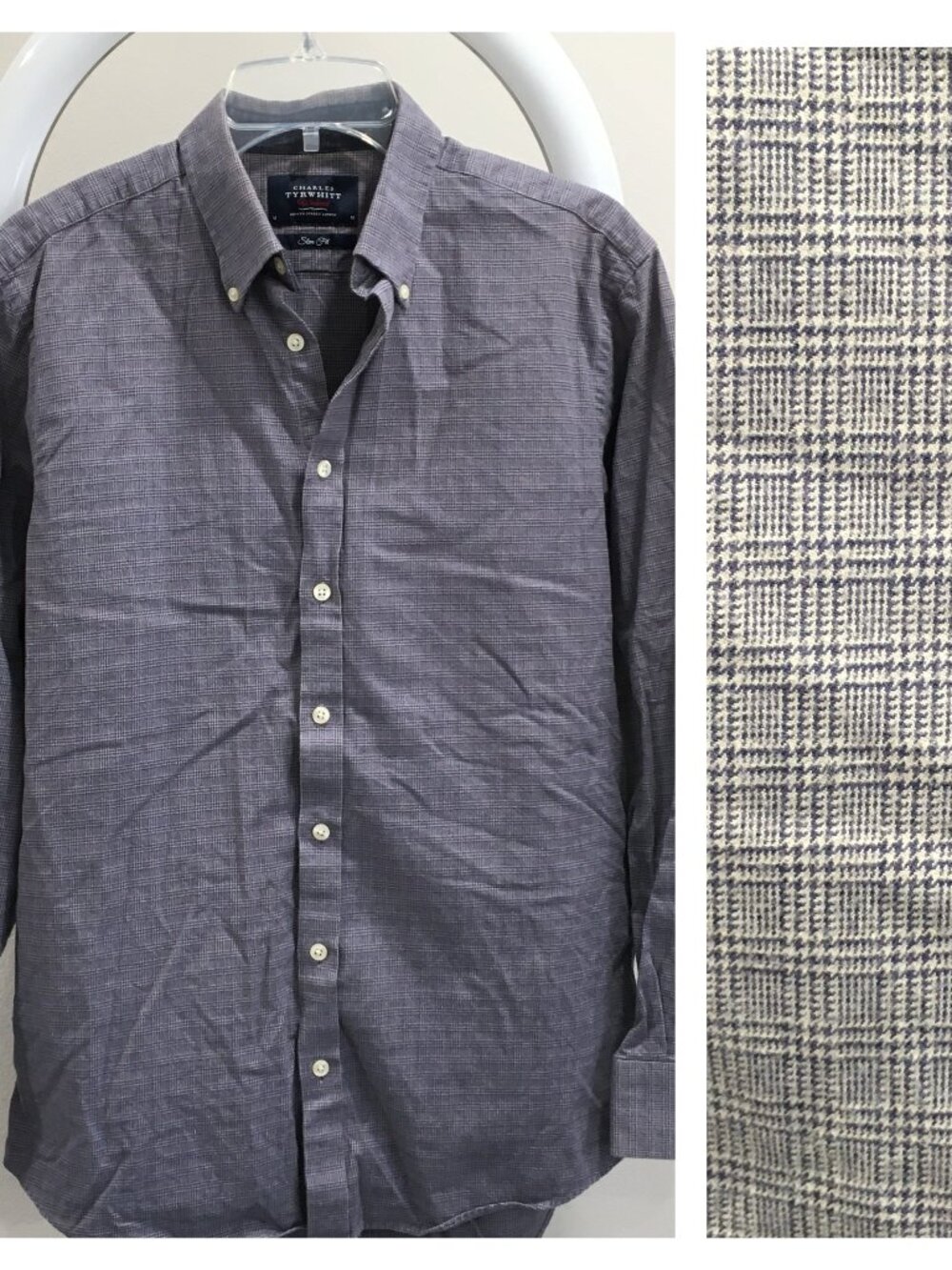 CHARLES TYRWITT Weekend Slim Fit Blue Beige Checks Long Sleeve Button Shirt